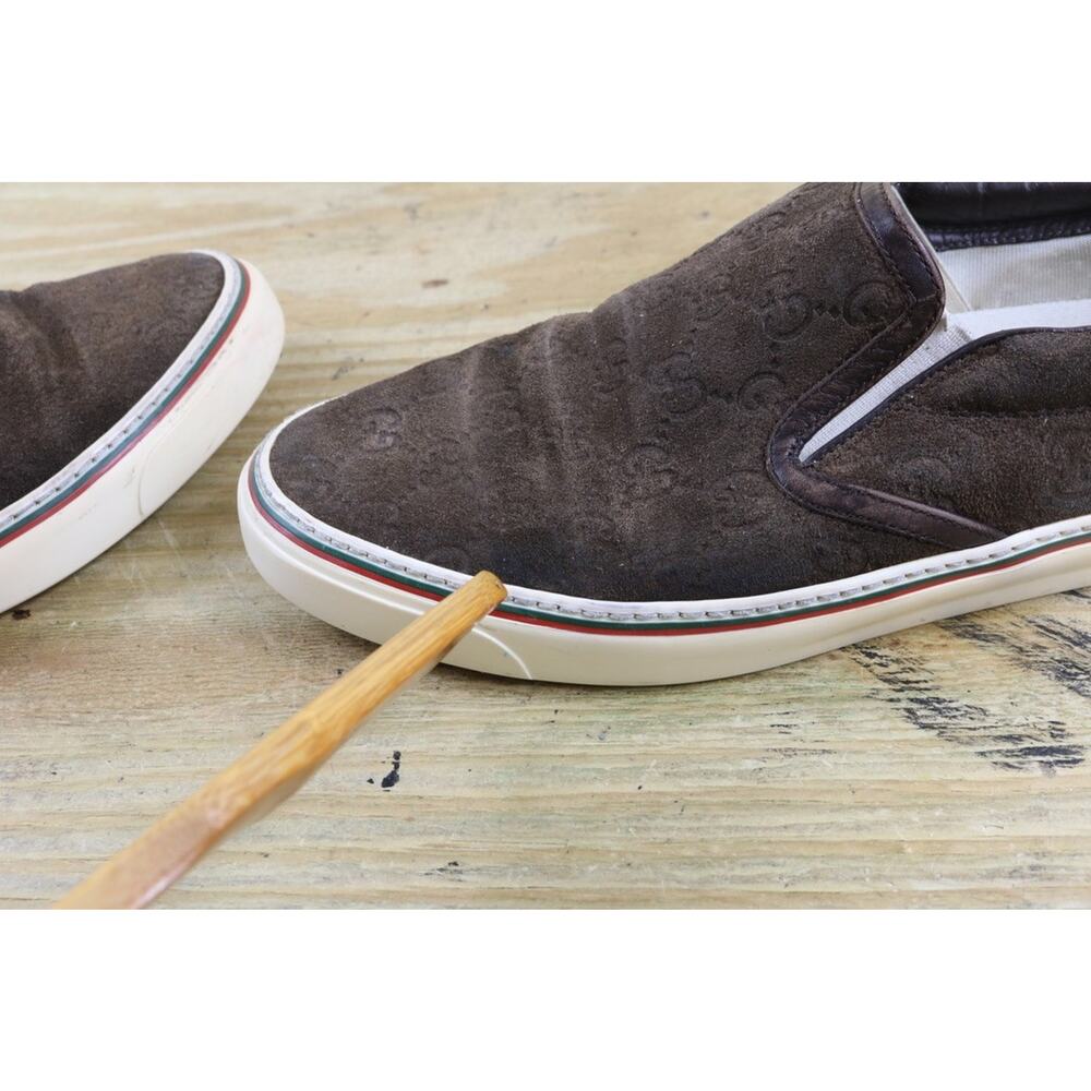 Gucci Sneakers 41 Brown Suede Lifford Antique Slip On Shoes Italy - Picture 14 of 16